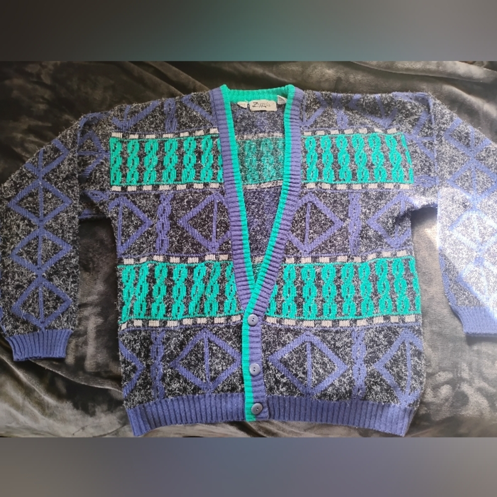 Vintage 80s 90s Zeppelin Bright Grandpa Cardigan